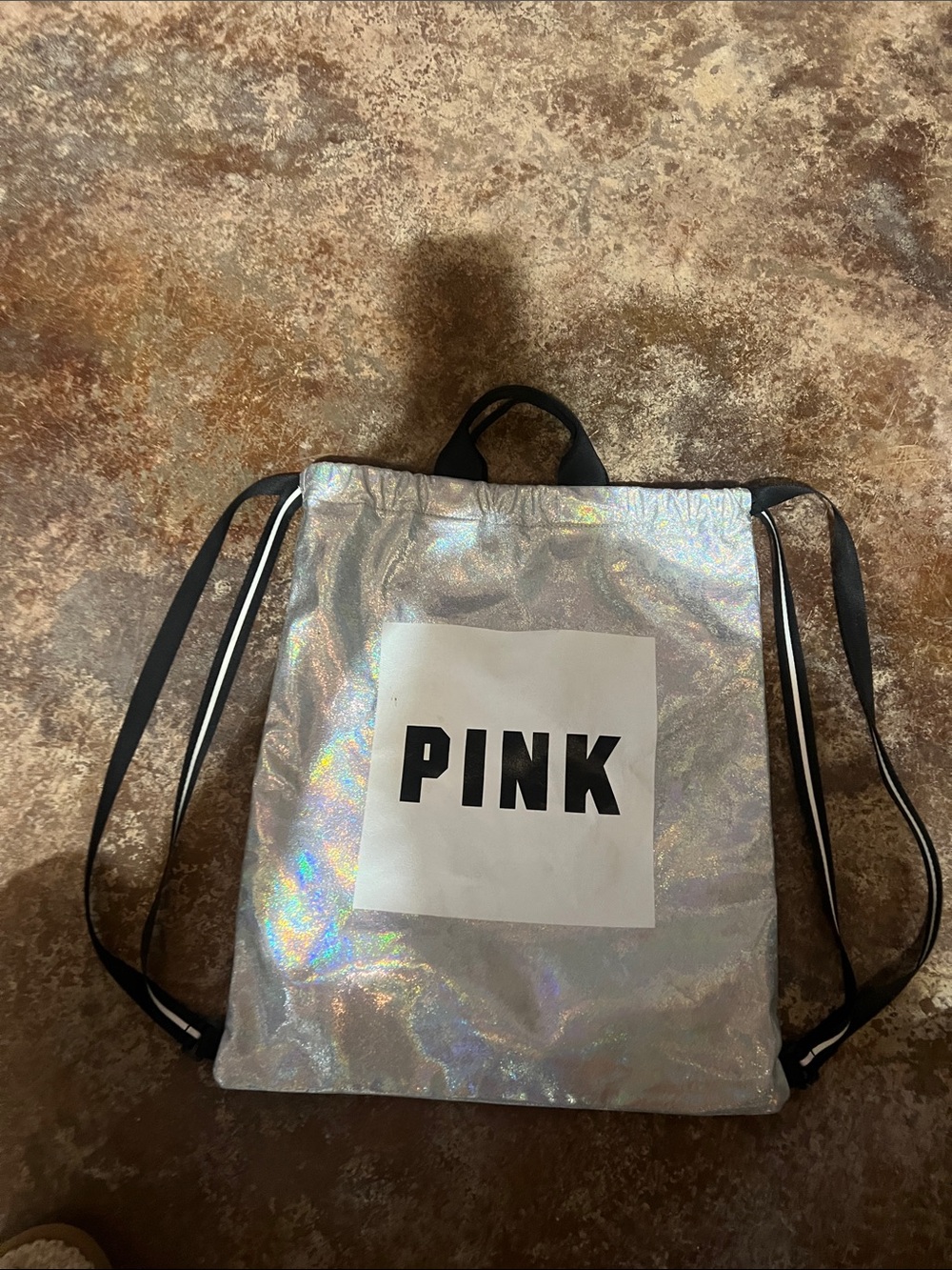 PINK Victoria's Secret Holographic Silver Drawstring Backpack